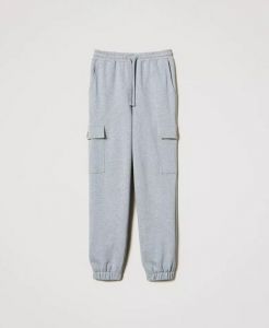 Twinset pantalone cargo in felpa di cotone con logo oval t in metallo