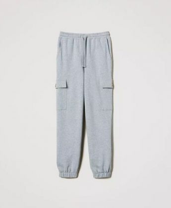 Twinset pantalone cargo in felpa di cotone con logo oval t in metallo